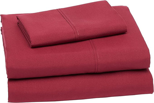 Amazon Basics Lightweight Breathable Brushed Microfiber 3 Piece Wrinkle Resistant Sheet Set with 14-Inch Deep Pockets, Twin XL, Burgundy, Solid