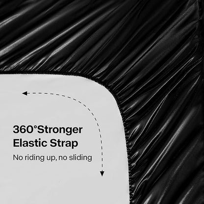 BEDELITE Satin Sheets Full Size Bed Set, Luxury Soft Black Silky Sheets for Hair and Skin, Similar to Silk Bed Sheets Set 4 Pieces with 1 Deep Pocket Fitted Sheet, 1 Flat Sheet, and 2 Pillowcases
