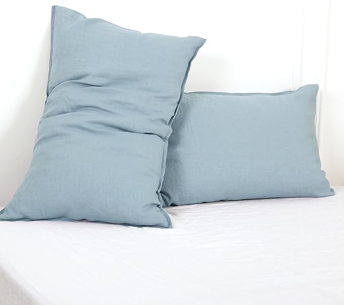 Simple&Opulence 100% Linen Pillowcases Basic Style Solid Color Set of 2, Queen Size Stone Washed Flax Pillow Cover Envelope Closure (20''x30'', Dusty Blue)