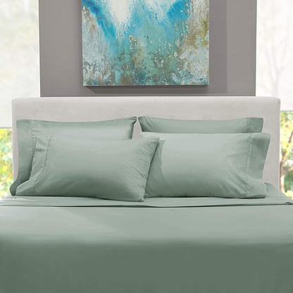 Hearth & Harbor Bed Sheets, Luxury Soft 6 Piece Bed Sheet Set Extra Deep Pocket Fitted Sheets Fits Mattress up to 21", Double Brushed Bedding Sheets & Pillowcases, Cal King, Ice Green