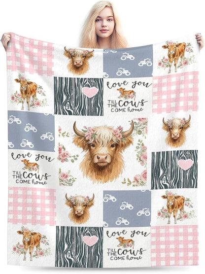 Highland Cow Blanket Super Soft Warm Fluffy Fleece Flannel Cattle Animal Throw Blanket Cozy Fuzzy Plush Stuff Bedding Blankets Gifts for Women Kids Boys Girls Adults 80"X60"