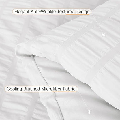 MUXHOMO 5 Pieces Twin Comforter Set, Seersucker Bed in a Bag Twin Size, All Season Luxury Bedding Set with Comforter, Flat Sheet, Fitted Sheet, Pillowcase & Sham, White