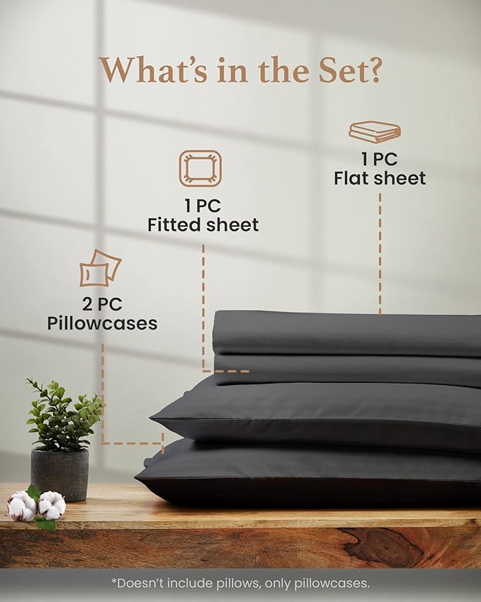 Good Sleep Bedding King Size Sheets Set Deep Pockets - 4 Pc, Egyptian Cotton, Fits Upto 16", King Size Bed Sheets Set - Dark Grey
