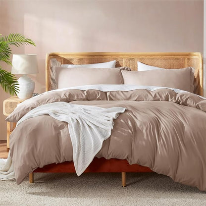 Nestl Khaki Duvet Cover Full Size - Soft Double Brushed Full Size Duvet Cover Set, 3 Piece, with Button Closure, 1 Duvet Cover 80x90 inches and 2 Pillow Shams
