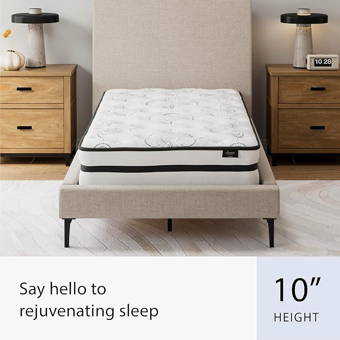 Signature Design by Ashley Queen Size Chime 10 Inch Medium Firm Hybrid Mattress with Cooling Gel Memory Foam for Pressure Relief, Fiberglass-Free, Mattress In A Box