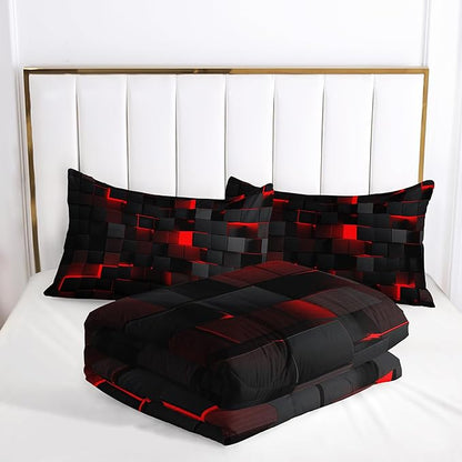 red and Black King Size Comforter Set,red and Black Room Decor for Bedroom for Women,King Quilt Bedding Set Geometry