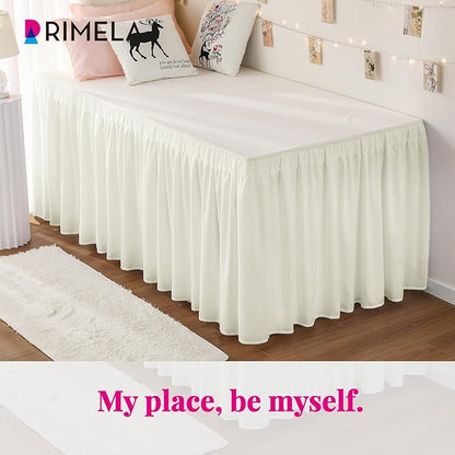 RIMELA Dorm Bed Skirt Twin XL 32 Inch Drop, Easy to Install Extra Long Wrap Around Elastic Dust Ruffle, Cream Bedskirt Solid Silky Fabric Machine Washable (Twin XL 80“L x 39”W & Twin 75“L x 39”W)