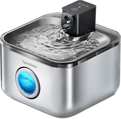 Wireless Cat Water Fountain Stainless Steel, 135oz/4L | Cordless Design, Motion Sensor, 4000mAh Battery Operated Pet Fountain, 3 Water Modes, 20dB Quiet Pump, Multi-Filtration