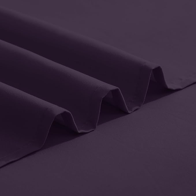 Elegant Comfort Luxurious 1500 Premium Hotel Quality Microfiber Three Line Embroidered Softest 4-Piece Bed Sheet Set, Wrinkle and Fade Resistant, King, Eggplant-Purple