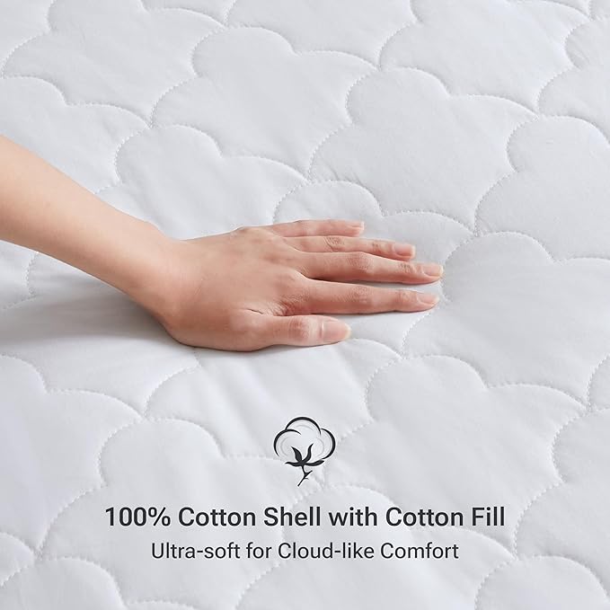 Sleep Philosophy Twin Mattress Pad, Cotton Mattress Protector Classic Cloud Quilted Bed Cover, All Natural Breathable Mattress Topper Fitted Pocket Fits Up to 18", Machine Washable, White