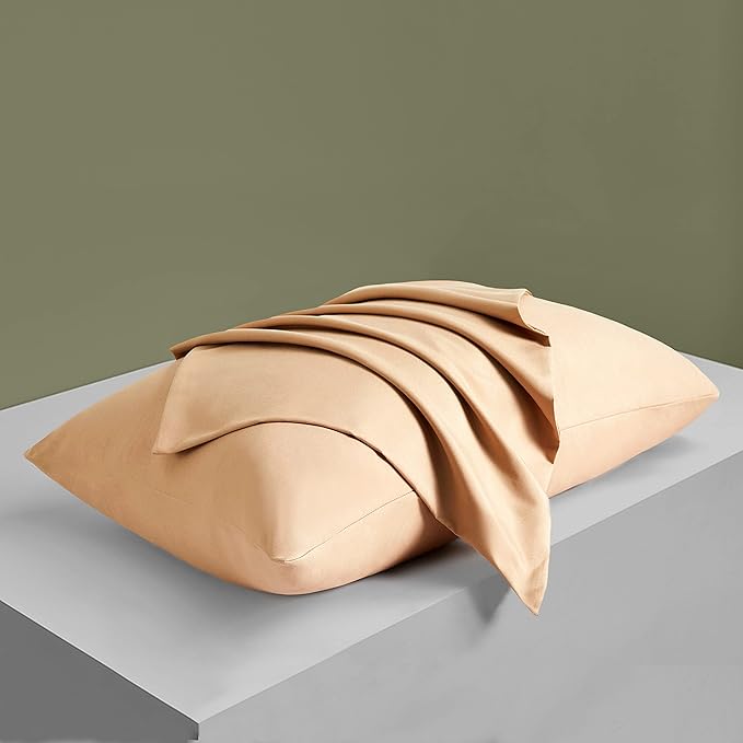 MILVOWOC 2Pcs Brushed Microfiber Queen Pillowcases - 20 x 30 Inch, Camel Pillow Case Set Non Slip Envelope Pillow Cover with Moisture Absorption and Anti-Wrinkle