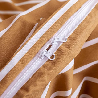 JELLYMONI Full Duvet Cover Set, Cotton Duvet Cover 3 Pieces with Zipper Closure, 1 Duvet Cover and 2 Pillowcases(Rust with White Striped)