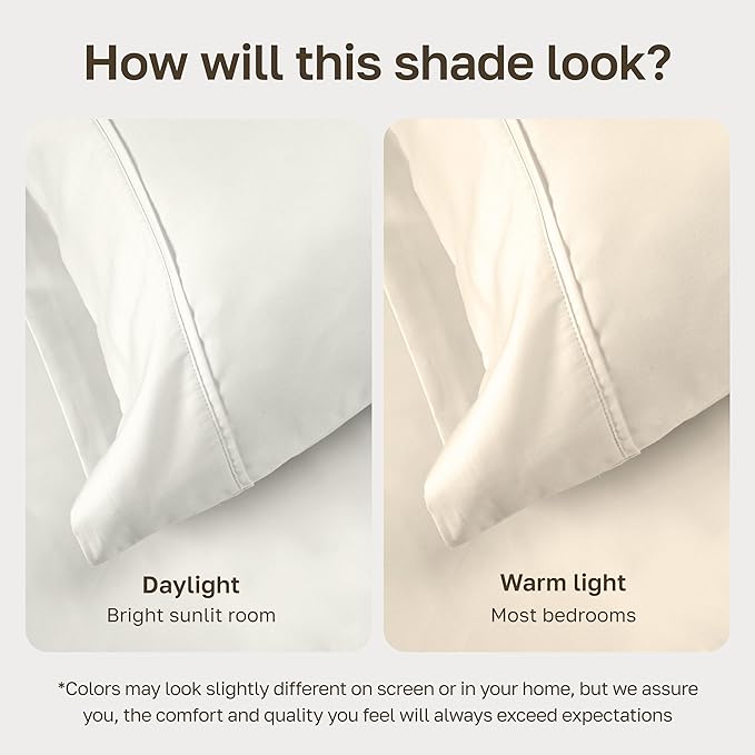 California Design Den Natural 100% Cotton Sheets, Full Size Sheets Set, 400 Thread Count Sateen, Deep Pockets with All-Around Elastic for a Snug Fit, Durable Bedding Set - Ivory (Pale Tone)