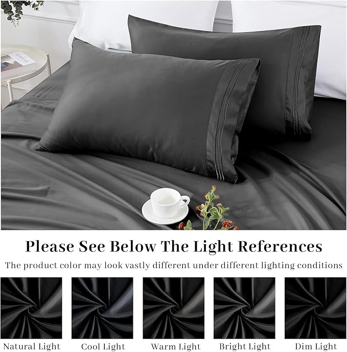 YIYEA Pillow Cases Queen Size Set of 4, Ultra Soft 1800TC Hotel Quality Double Brushed Microfiber Embroidered Pillowcases, Envelope Closure, Fade Resistant (20"x30", Black)