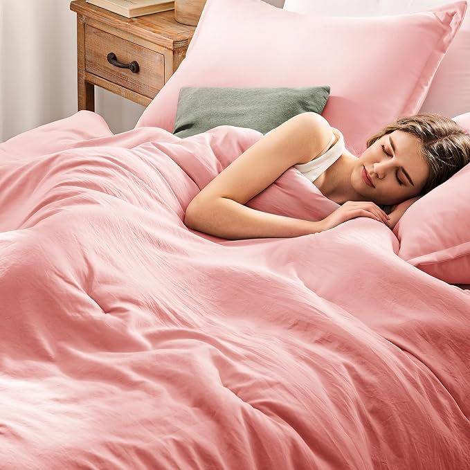 Oversized Queen Comforter Set Peach Pink, Extra Length Fit for Thick Mattresses,3PCS Bedding Comforter for All Season, Oversized Queen Size(98''×98'' Comforter & 2 Pillowcases)