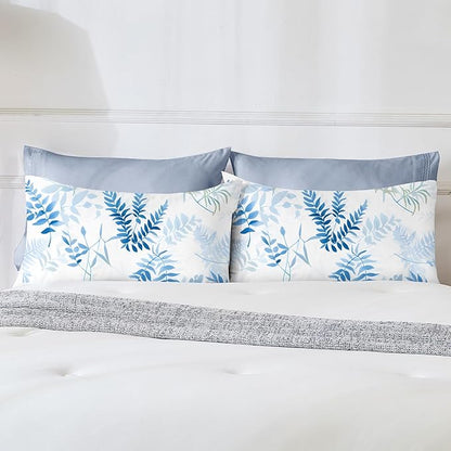 YIYEA Pillow Cases Queen Size Set of 4, Ultra Soft 1800TC Hotel Quality Double Brushed Microfiber Embroidered Pillowcases and Floral Pillow Covers, Envelope Closure, Fade Resistant (20"x30")