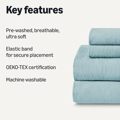 Amazon Basics King Bed Sheet, 4-Piece Bedding Set, Double Brushed Microfiber, Ultra Soft, Easy Care, Blue