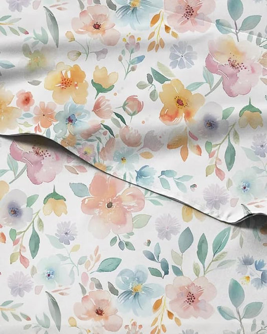 Floral Sheets - Flower Print Bed Sheet Set - 1 Flat, 1 Fitted & 1 Pillowcase w/ Deep Pockets - Comfy, Cozy, Wrinkle & Fade Free - Boho Botanical Bedding - Soft, Breathable & Cooling - Twin Size Set