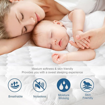 2 Pack Queen Mattres Protector Pad Waterproof Quilted, Soft & Cooling Queen Size Mattress Protector Cover Fitted with Deep Pocket up to 14", (White)