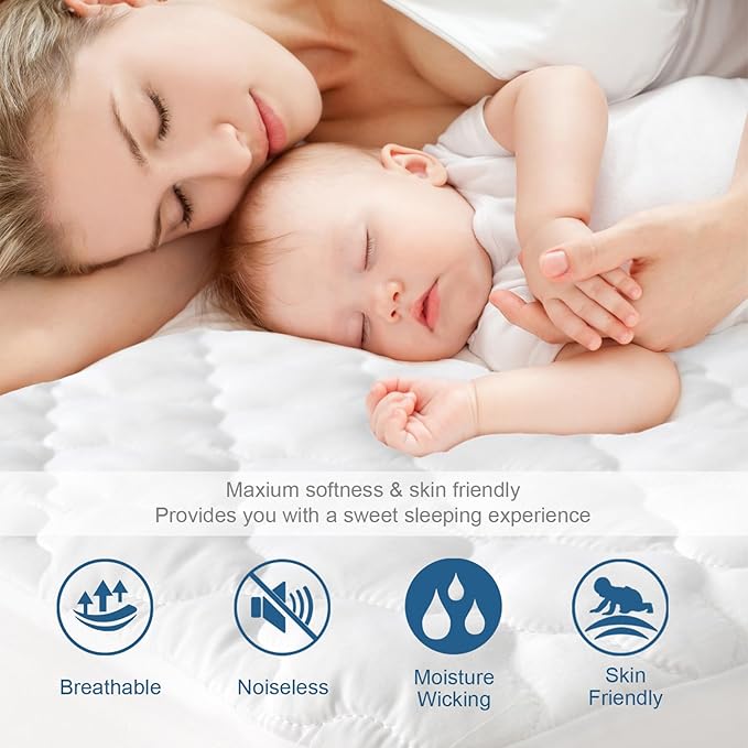 Sofa Bed Queen Mattress Protector Pad Waterproof Quilted 60" X 72", Breathable & Cooling Queen Sleeper Sofa Mattresses Pad Cover Fitted with Deep Pocket Up to 8", (White)