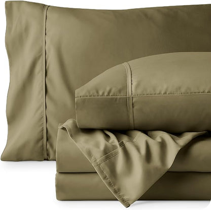 Bare Home Queen Sheet Set - 1800 Ultra-Soft Microfiber Queen Bed Sheets - Double Brushed - Deep Pockets - Easy Fit - 4 Piece Set - Bedding Sheets & Pillowcases (Queen, Olive)