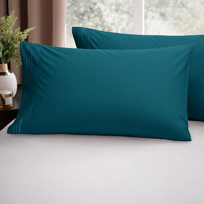 Elegant Comfort Luxury Ultra-Soft 2-Piece Pillowcase Set - 1500 Premium Hotel Quality Microfiber Double Brushed - Wrinkle Resistant, King Size, Marine Teal