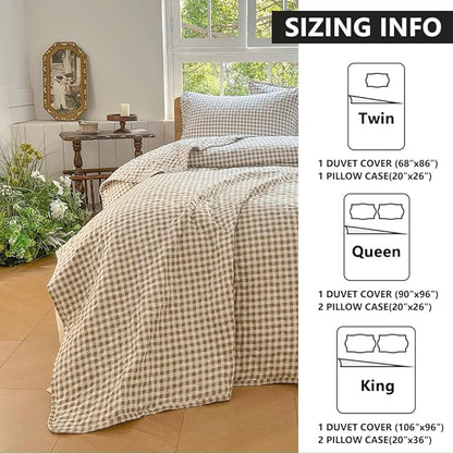 NSNLGSGC Tan Gingham King Quilt Set, Soft Pre-Washed Microfiber Taupe Plaid King Bedspread, Lightweight Checked Summer Quilt, Grid Bedding Coverlets for All Seasons (Includes 1 Quilt, 2 Pillow Shams)