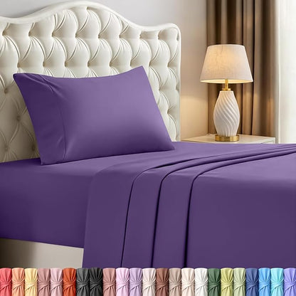 Utopia Bedding Twin Sheet Set – 3 Piece Bed Sheets for Twin Size Bed, Soft and Breathable Microfiber, Includes 1 Fitted Sheet, 1 Flat Sheet and 1 Pillowcase – Oeko Tex (Egg Plant)