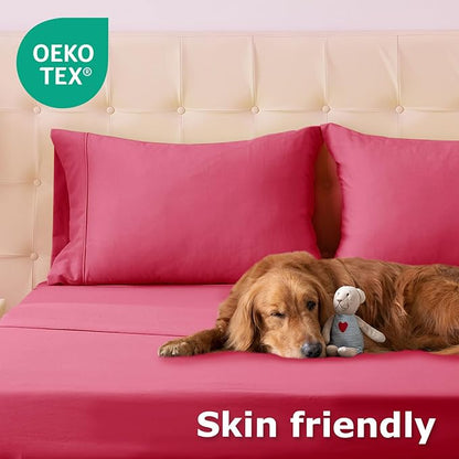 Full Size Bed Sheet Set - 4 Piece Soft Microfiber Sheets with Deep Pockets, Cooling Technology, and Wrinkle-Free Pillowcase. Hotel-Quality, Durable Bedding, Viva Magenta