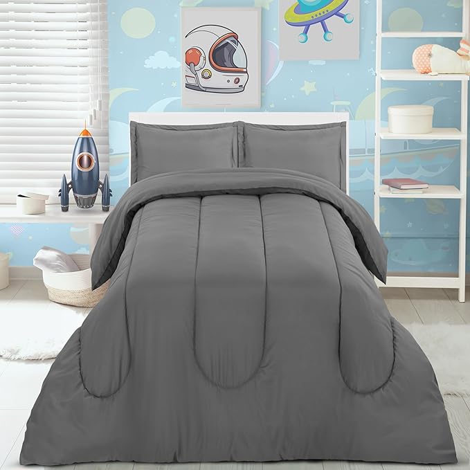 Utopia Bedding Grey Kids Comforter Set with 2 Pillow Shams, 3 Piece Soft Microfiber Twin Bed Comforter with Pillow Shams, Printed Kids Bedding for Boys and Girls, Lightweight, Breathable,Easy Care