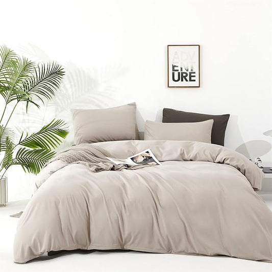 Houseri King Comforter Set - Beige, Cream King Size, 3 Pieces - Light Taupe, Khaki, Soft Bedding - All Season Gift Choice - Elegant, Lightweight, Fluffy - Light Brown, Solid Oatmeal Bed Quilt - Comfy