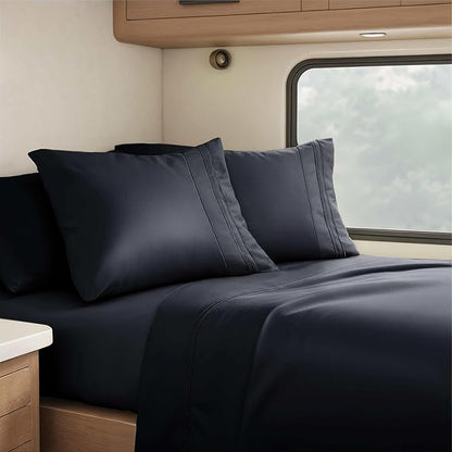 Clara Clark RV Queen Sheets, 6 Piece RV Sheets Set - Hotel Luxury Sheets for RV Bunks, Super Soft Bedding Set, Short Queen,Black