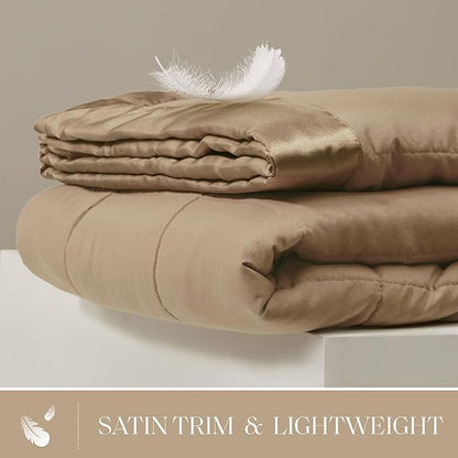 Madison Park Windom Down Alternative Blanket, Premium 3M Scotchgard Moisture Wicking Treatment, Lightweight and Soft Bed Cover For All Season, Satin Trim, Brown Full/Queen