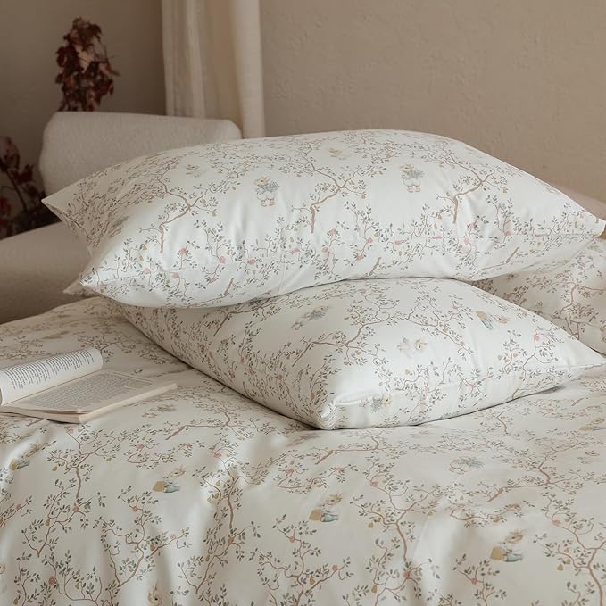 Floral XL Twin Comforter Set Boho Fluffy Bedding Set Cotton Down Alternative Girl Farmhouse Bedding Comforter Sets Chic Soft Lightweight Breathable Bed Comforter with 2 Pillowcases