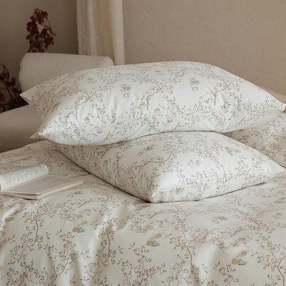 Floral XL Twin Comforter Set Boho Fluffy Bedding Set Cotton Down Alternative Girl Farmhouse Bedding Comforter Sets Chic Soft Lightweight Breathable Bed Comforter with 2 Pillowcases