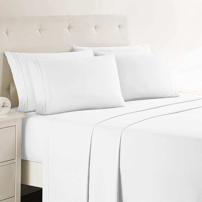 Clara Clark King Sheets, 6 Piece Set - Hotel Luxury Sheets for King Size Bed, Super Soft Bedding Set, King Size, White