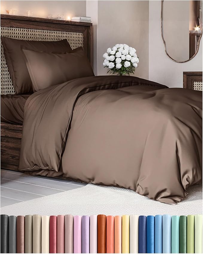 Duvet Cover Twin/Twin XL Size Set - Extra Soft Twin/Twin XL Duvet Cover 68" x 90" with 1 Pillow Sham - Hotel Luxury, Easy Care, Fade Free w/ Zipper Closures & Ties - Comfy, Cozy & Breathable (Brown)