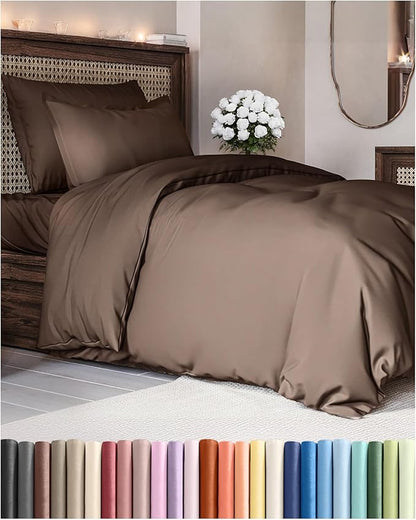 Duvet Cover Twin/Twin XL Size Set - Extra Soft Twin/Twin XL Duvet Cover 68" x 90" with 1 Pillow Sham - Hotel Luxury, Easy Care, Fade Free w/ Zipper Closures & Ties - Comfy, Cozy & Breathable (Brown)