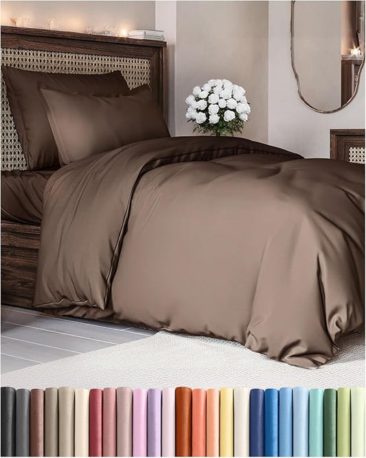 Duvet Cover Twin/Twin XL Size Set - Extra Soft Twin/Twin XL Duvet Cover 68" x 90" with 1 Pillow Sham - Hotel Luxury, Easy Care, Fade Free w/ Zipper Closures & Ties - Comfy, Cozy & Breathable (Brown)