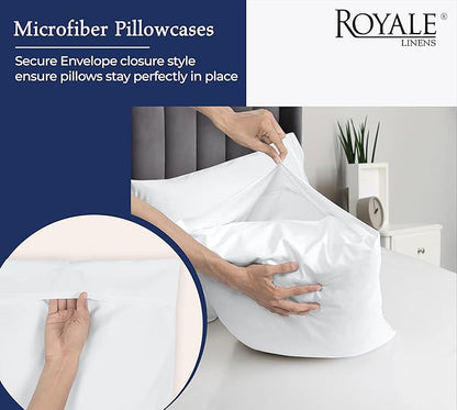 Royale Linen White Pillowcase Set Of 12 - Standard 20"x26" Bed Pillow Cover - 1800 Brushed Microfiber -Wrinkle & Fade Resistant - Bulk Pillow Cases - Hotel Quality Pillowcase 12 Pack (Standard, White)
