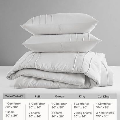 Comfort Spaces Silver Twin Size Comforter Set - 2 Pieces Pintuck Pleated Bedding Sets, All Season Lightweight, Extra Softness Pre-Washed Microfiber Twin Bed Set, Shams, Twin