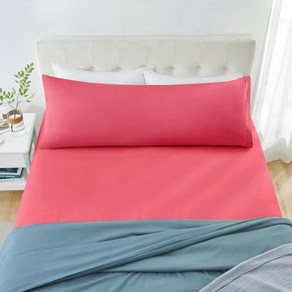 MILVOWOC 2Pcs Brushed Microfiber Body Pillowcases - 20 x 55 Inch, Hot Pink Pillow Case Set Non Slip Envelope Pillow Cover with Moisture Absorption and Anti-Wrinkle Machine Washable