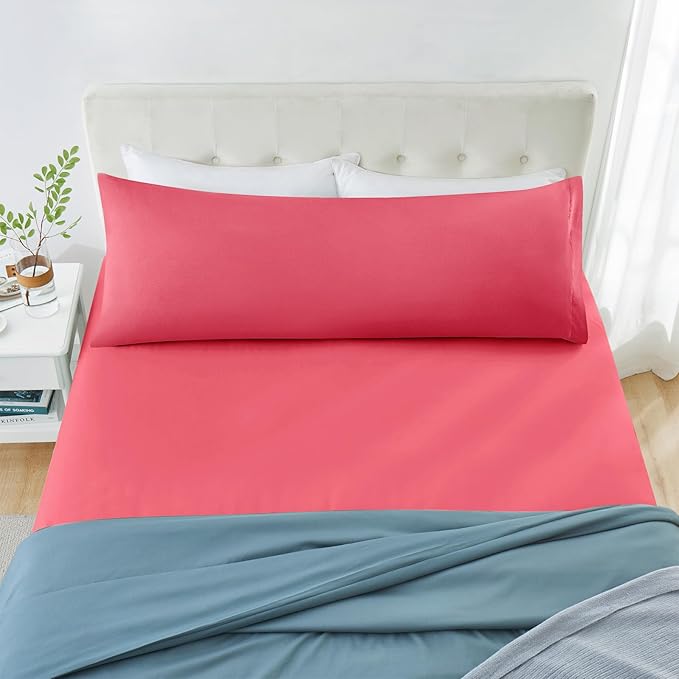 MILVOWOC 2Pcs Brushed Microfiber Body Pillowcases - 20 x 48 Inch, Hot Pink Pillow Case Set Soft Non Slip Envelope Pillow Cover with Moisture Absorption and Anti-Wrinkle Machine Washable
