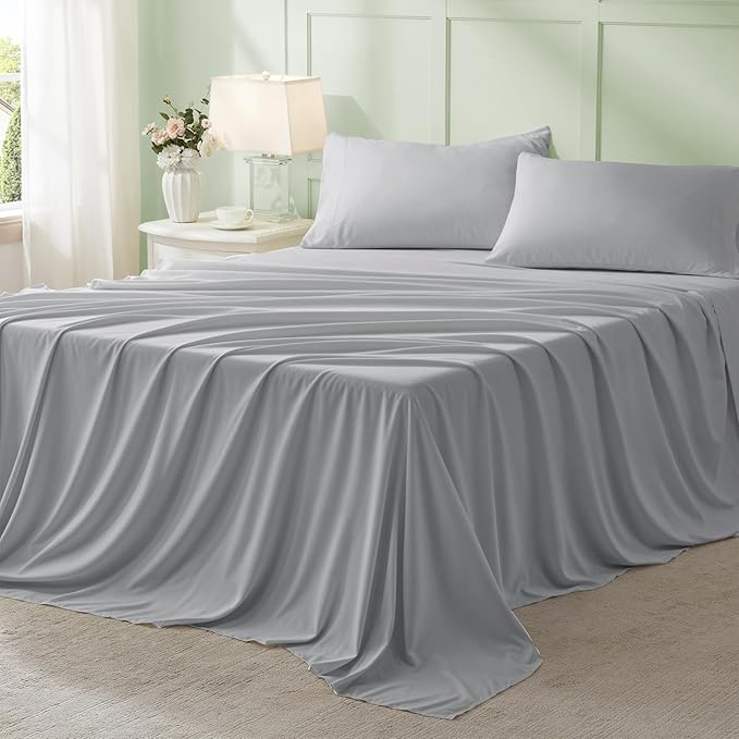 Anluoer Light Grey Twin Comforter Set 5 Pieces, Bed in a Bag with Sheets, All Season Bedding Sets with 1 Comforter, 1 Pillow Sham, 1 Pillowcase, 1 Flat Sheet, 1 Fitted Sheet