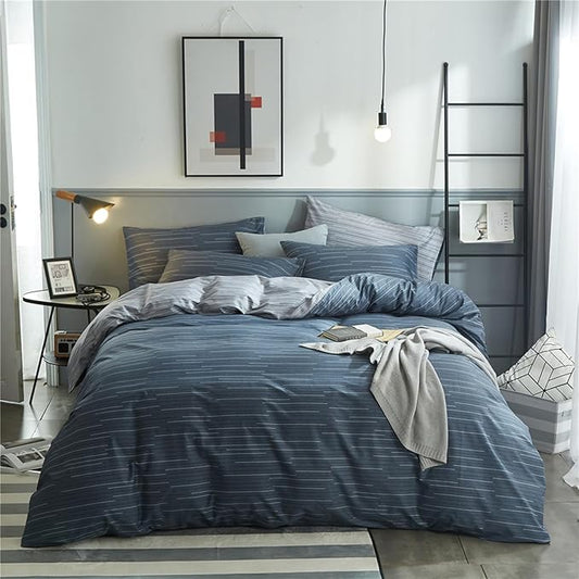 HighBuy Navy Stripe Comforter Set 3 Pieces King Gingham Bedding Set Fluffy Down Alternative Dark Blue Striped Comforter King Art Decor Modern Chic Comforter with 2 Pillowcases All Season