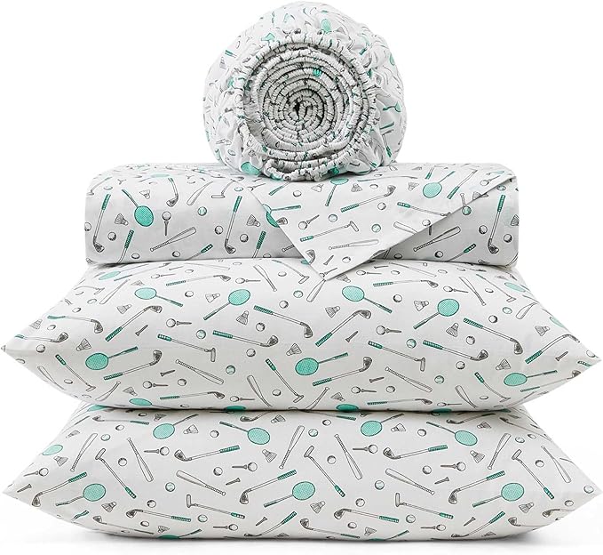 Tommy Bahama - King Sheet Set, Crisp & Cool Cotton Percale Bed Sheets, Deep Pockets, Sports Bedding with Matching Fitted Sheet & Pillowcases (Tee Time Green)
