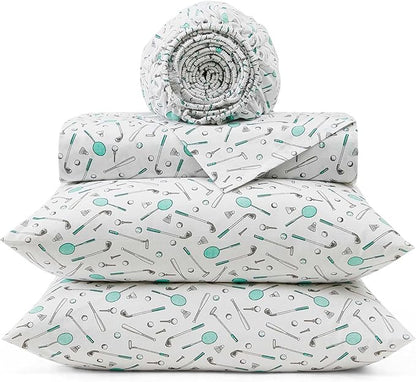 Tommy Bahama - King Sheet Set, Crisp & Cool Cotton Percale Bed Sheets, Deep Pockets, Sports Bedding with Matching Fitted Sheet & Pillowcases (Tee Time Green)