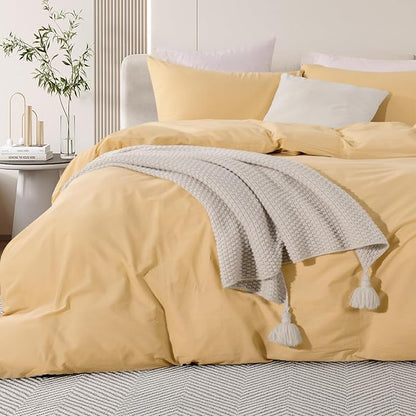 NEXHOME PRO Duvet Cover Set 100% Washed Cotton California Kingn 104"x98", Organic Natural Linen Look Textured 3 Pieces Bedding Set with Zipper Closure, Breathable (No Comforter)