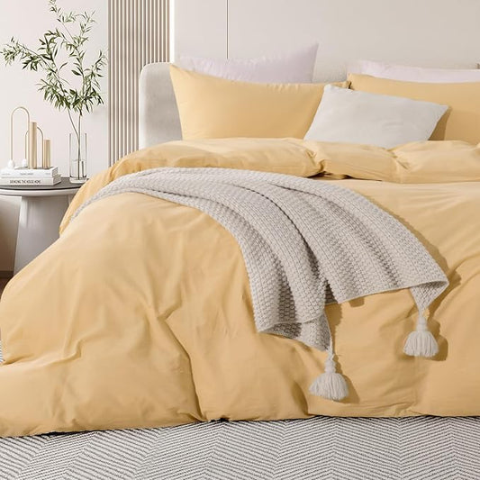 NEXHOME PRO Duvet Cover Set 100% Washed Cotton California Kingn 104"x98", Organic Natural Linen Look Textured 3 Pieces Bedding Set with Zipper Closure, Breathable (No Comforter)