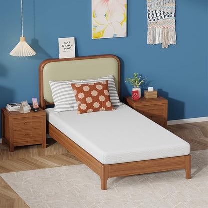FDW 5 Inch Twin Mattress, Medium Firm Gel Memory Foam, Cooling Ventilated Foam, Pressure Relief, White, Removable Washable Cover, Bed in a Box, CertiPUR‑US Certified